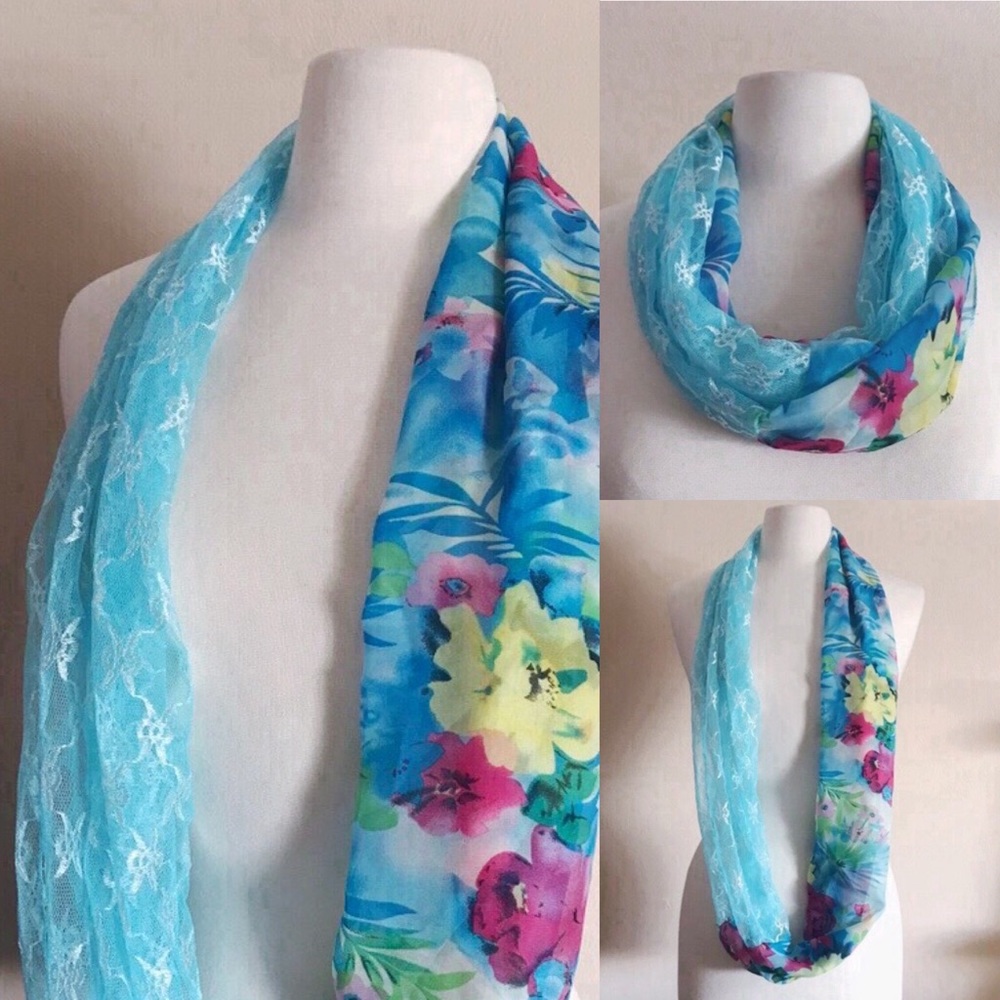 Floral Blue and Pink Scarf
